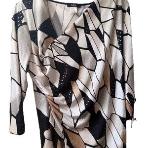 MSK Black and Cream Abstract Top